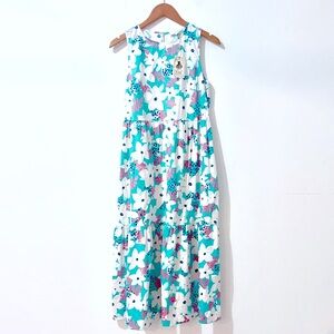 Easel Bright Floral Cotton Maxi Dress Pockets Ruffle Hem Small